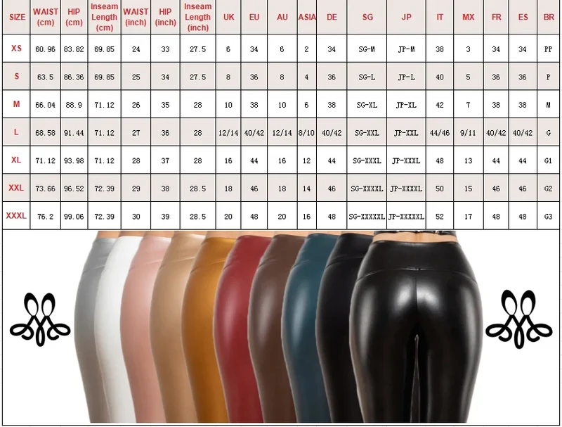 Damen Leggings Leggins Lang Hose Leder Optik Nachtclub Sexy PU Hohe Elastizität
