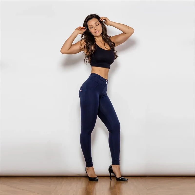 Damen Leggins Denim Look Leggings Sexy Push Up Jeans Hose Jeanshose Stretchhose