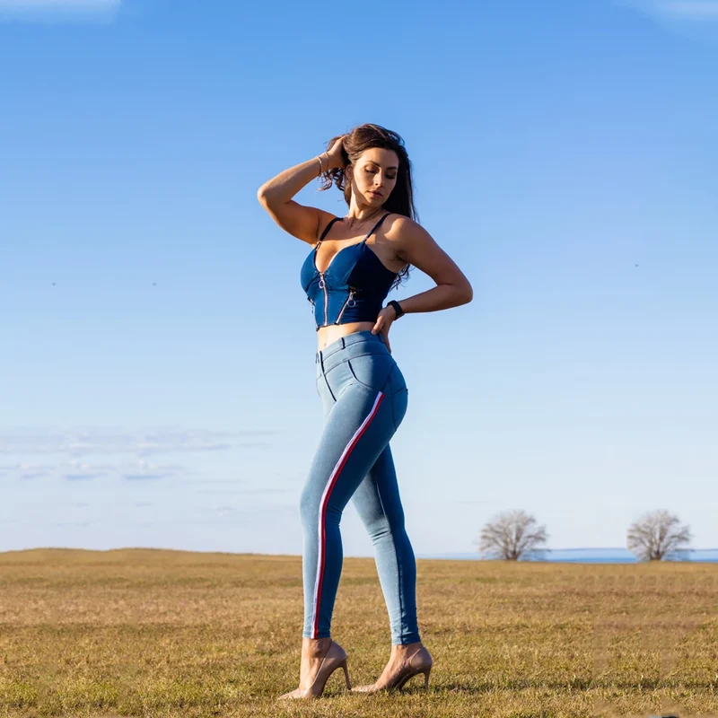 Damen Leggins Denim Look Leggings Sexy Push Up Jeans Hose Jeanshose Stretchhose