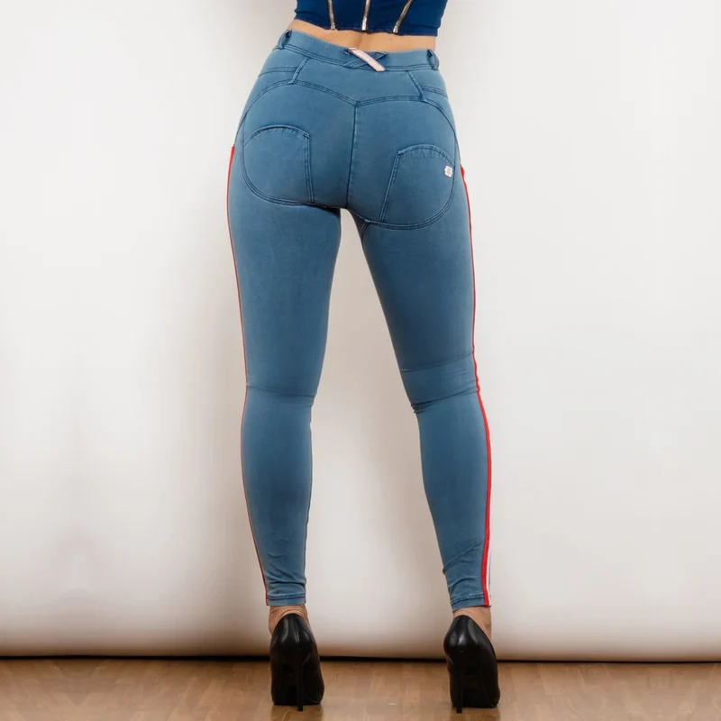 Damen Leggins Denim Look Leggings Sexy Push Up Jeans Hose Jeanshose Stretchhose