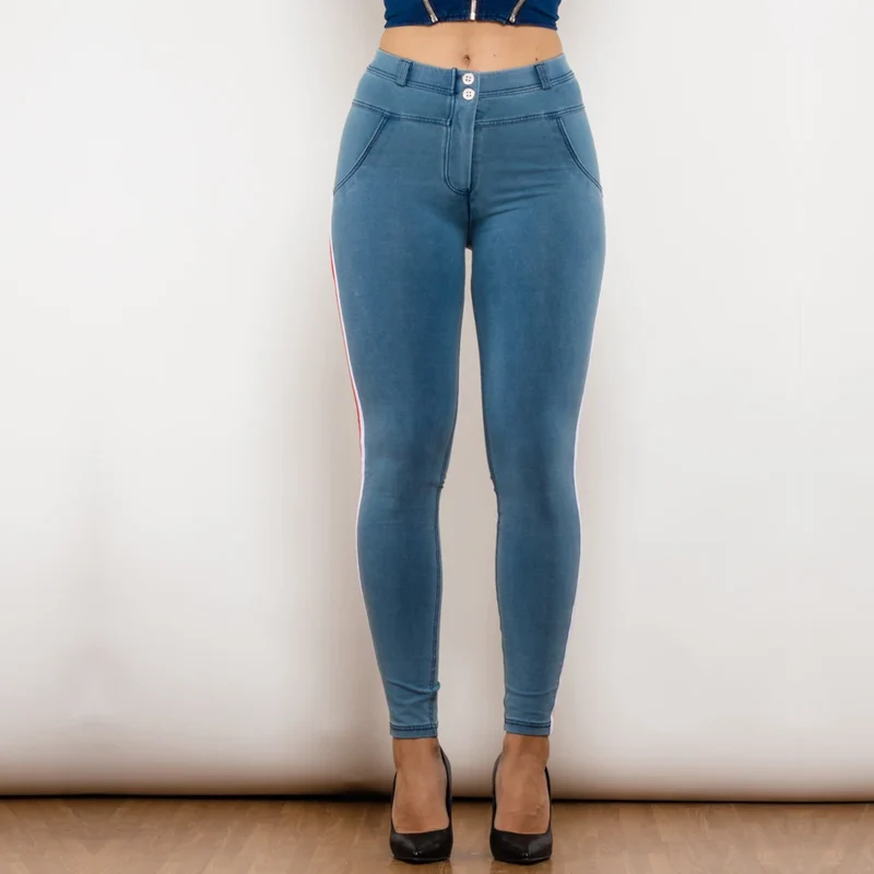 Damen Leggins Denim Look Leggings Sexy Push Up Jeans Hose Jeanshose Stretchhose