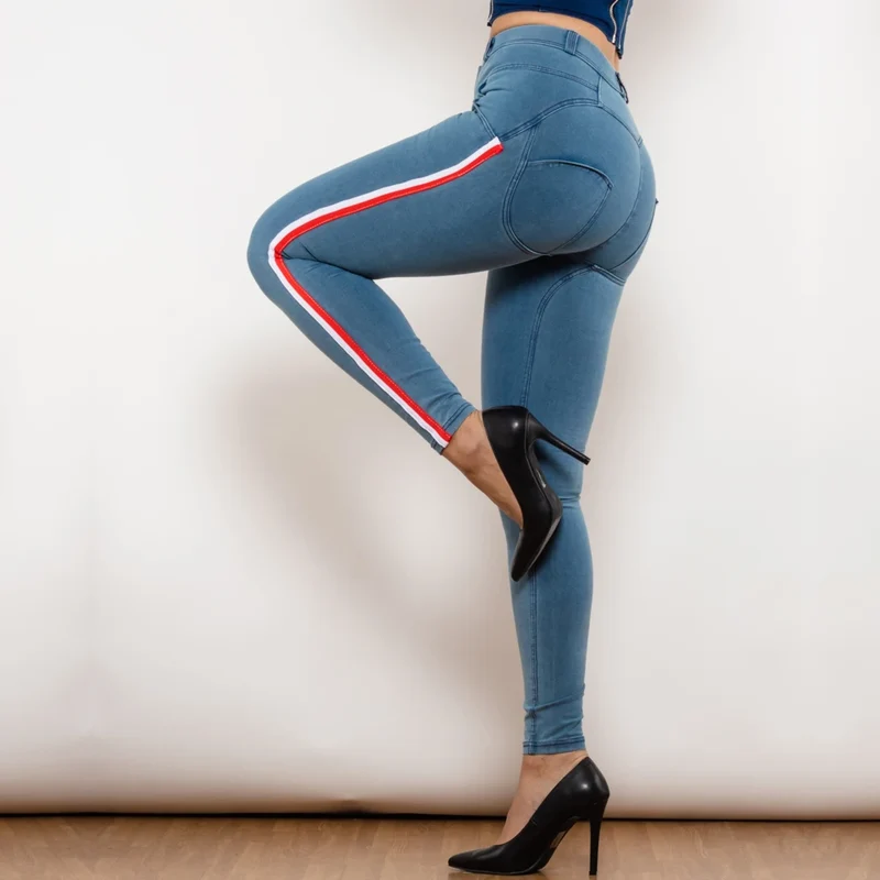 Damen Leggins Denim Look Leggings Sexy Push Up Jeans Hose Jeanshose Stretchhose