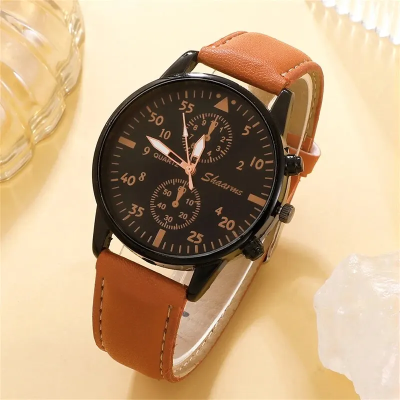Stilvolle Herren Armbanduhr mit Kunstleder Armband Set Luxus Quarz Uhr