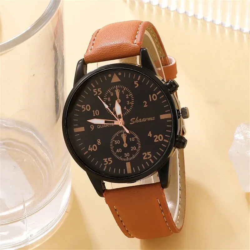 Stilvolle Herren Armbanduhr mit Kunstleder Armband Set Luxus Quarz Uhr