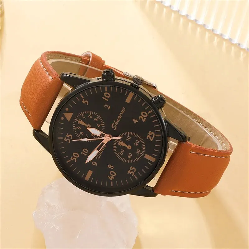 Stilvolle Herren Armbanduhr mit Kunstleder Armband Set Luxus Quarz Uhr