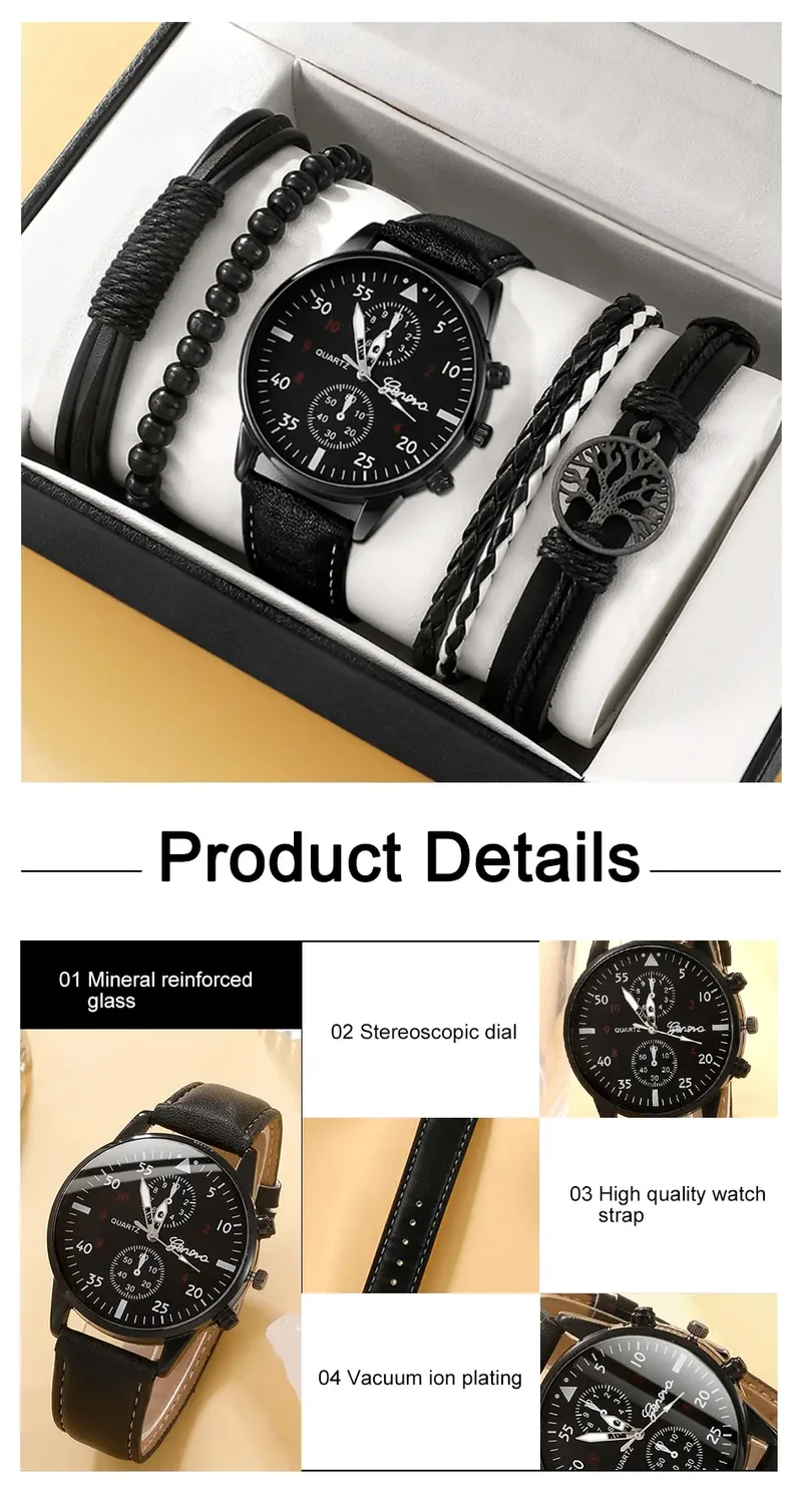 Stilvolle Herren Armbanduhr mit Kunstleder Armband Set Luxus Quarz Uhr