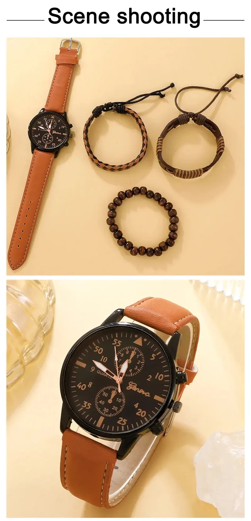 Stilvolle Herren Armbanduhr mit Kunstleder Armband Set Luxus Quarz Uhr