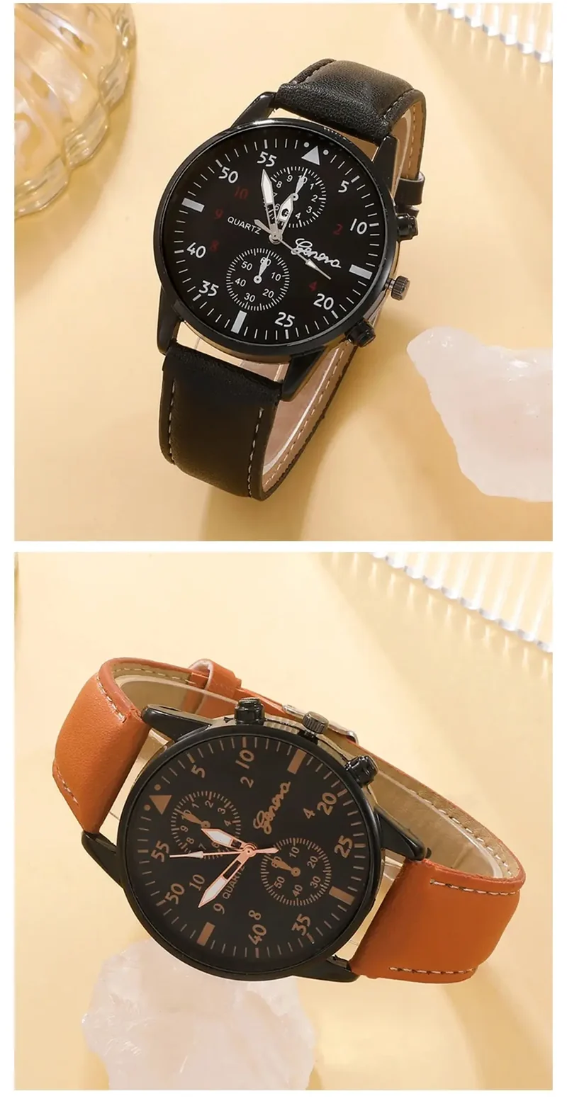 Stilvolle Herren Armbanduhr mit Kunstleder Armband Set Luxus Quarz Uhr