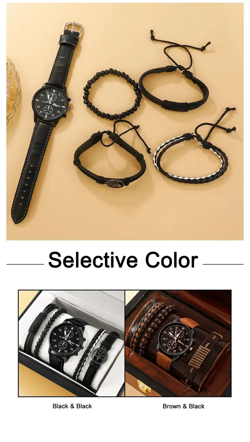 Stilvolle Herren Armbanduhr mit Kunstleder Armband Set Luxus Quarz Uhr