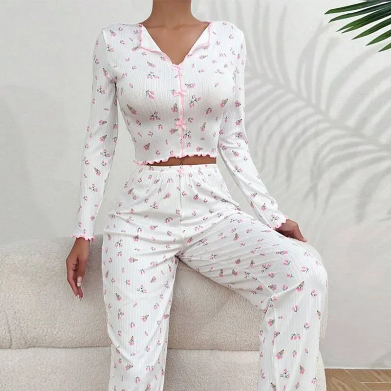 Pyjama für Damen Nachtwäsche Nachthemd Schlafanzug Zweiteiliger Hausanzug