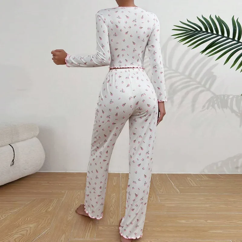 Pyjama für Damen Nachtwäsche Nachthemd Schlafanzug Zweiteiliger Hausanzug