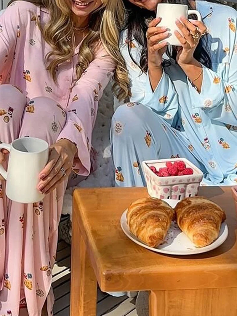 Pyjama für Damen Nachtwäsche Nachthemd Schlafanzug Zweiteiliger Hausanzug