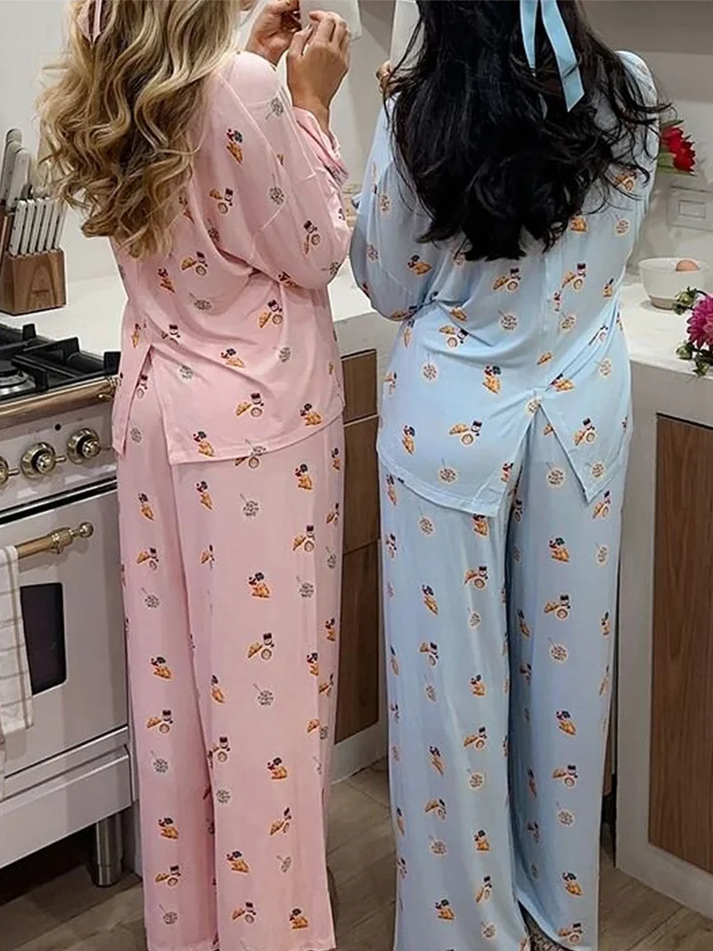 Pyjama für Damen Nachtwäsche Nachthemd Schlafanzug Zweiteiliger Hausanzug