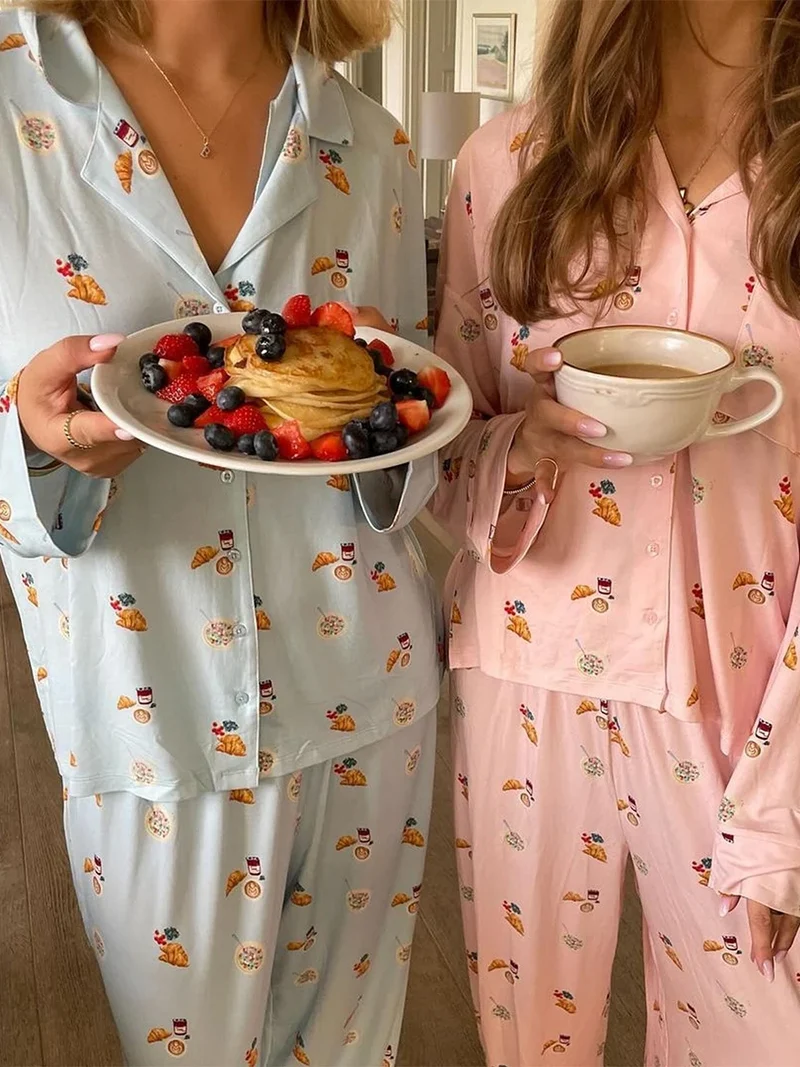 Pyjama für Damen Nachtwäsche Nachthemd Schlafanzug Zweiteiliger Hausanzug
