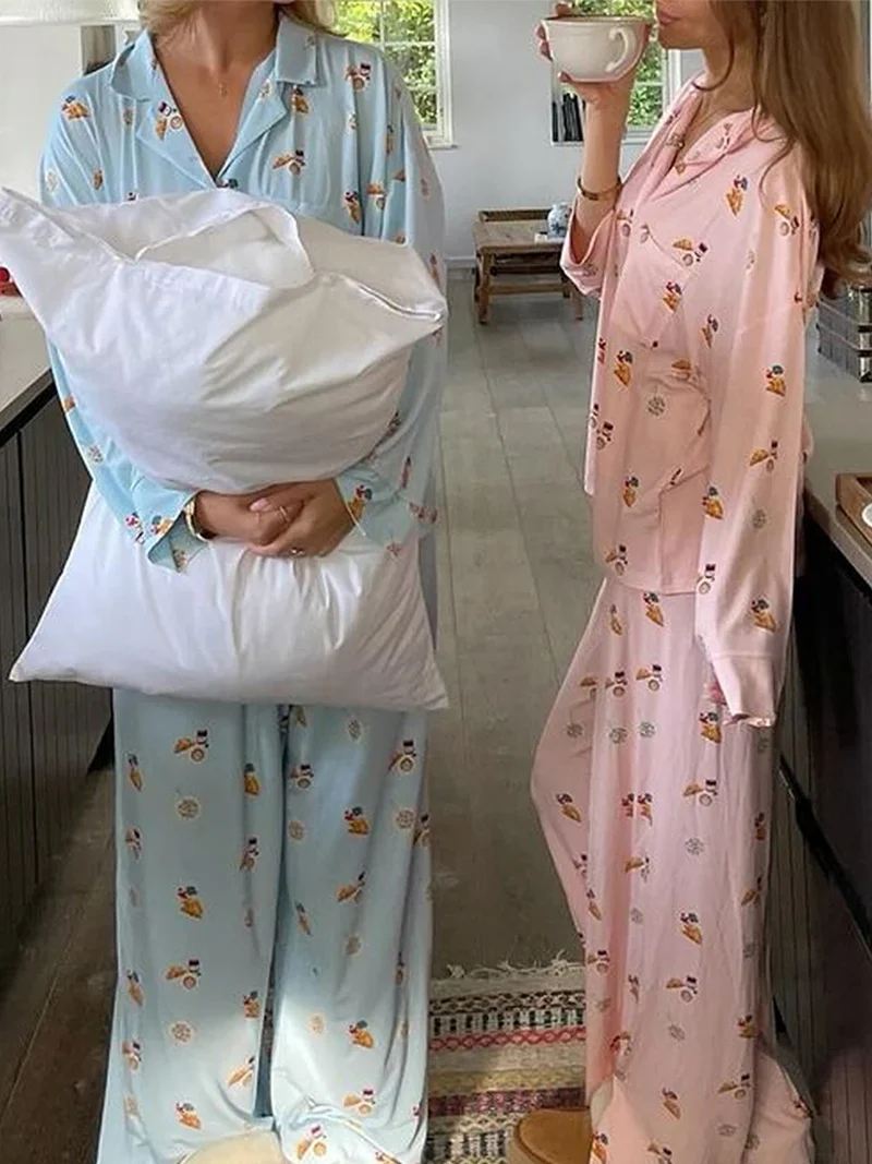 Pyjama für Damen Nachtwäsche Nachthemd Schlafanzug Zweiteiliger Hausanzug