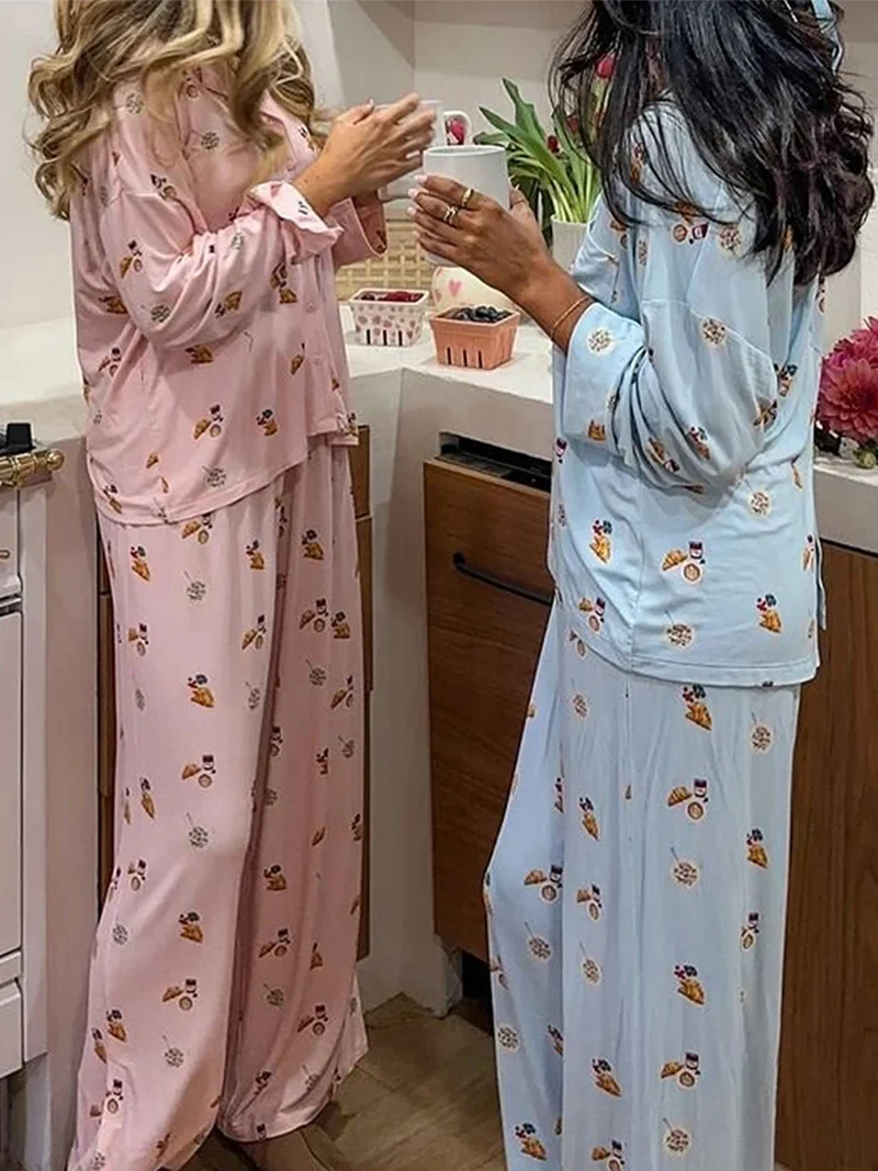 Pyjama für Damen Nachtwäsche Nachthemd Schlafanzug Zweiteiliger Hausanzug