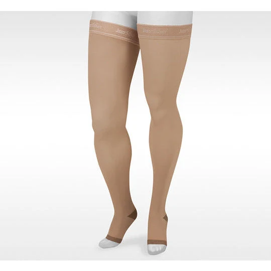 Juzo Soft Silver Thigh High 20-30 mmHg w/ Silicone Band, Open Toe