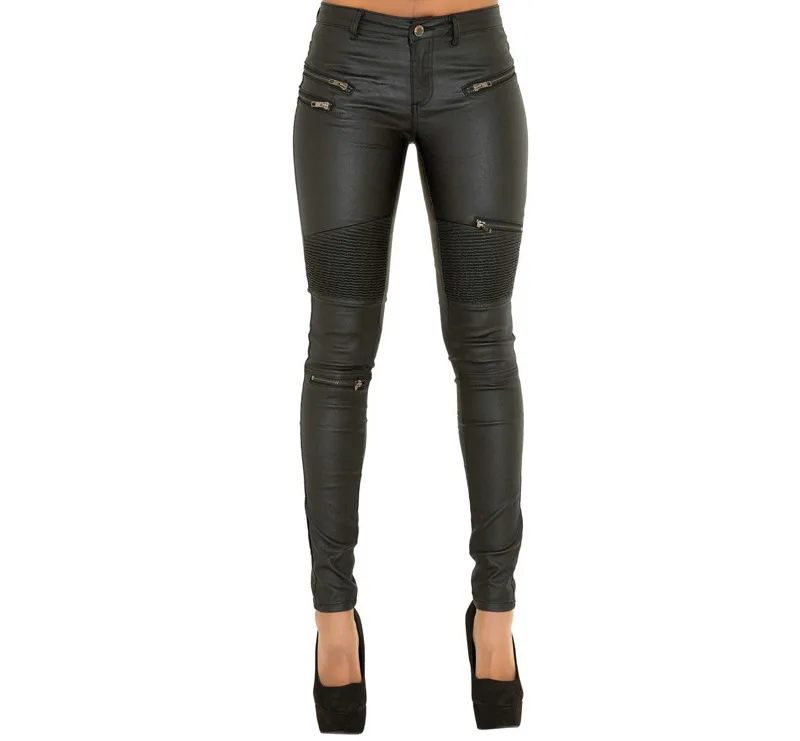 Sexy Damen Stretch Leggings Leggins Gothic Punk Hose PU Lederhose Reißverschluss