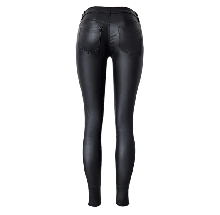 Sexy Damen Stretch Leggings Leggins Gothic Punk Hose PU Lederhose Reißverschluss
