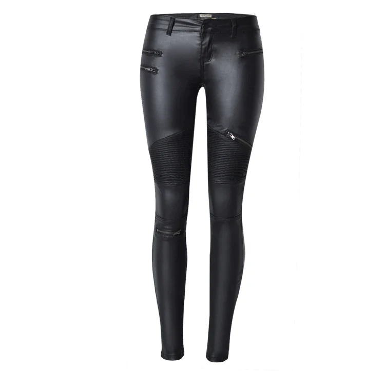 Sexy Damen Stretch Leggings Leggins Gothic Punk Hose PU Lederhose Reißverschluss