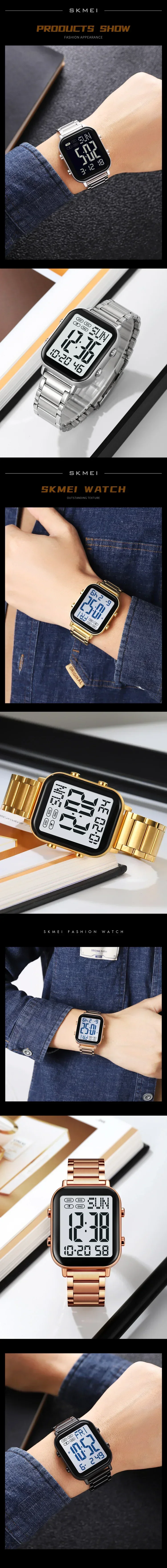 Herren Armbanduhr Digital Uhr Silber Edelstahl Quarzuhr Luxus Chronograph