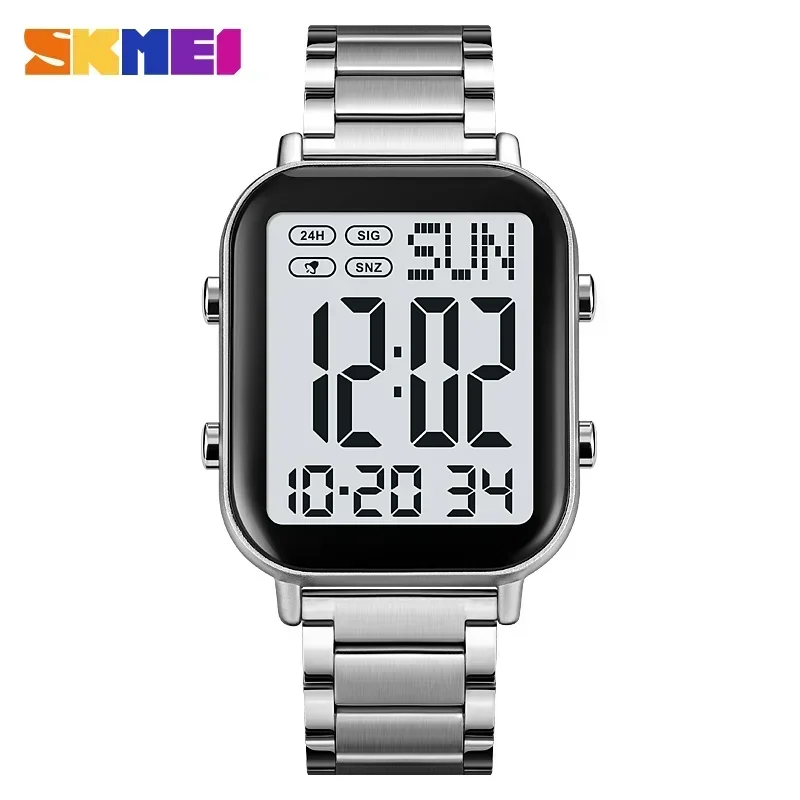 Herren Armbanduhr Digital Uhr Silber Edelstahl Quarzuhr Luxus Chronograph