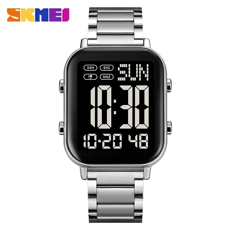 Herren Armbanduhr Digital Uhr Silber Edelstahl Quarzuhr Luxus Chronograph