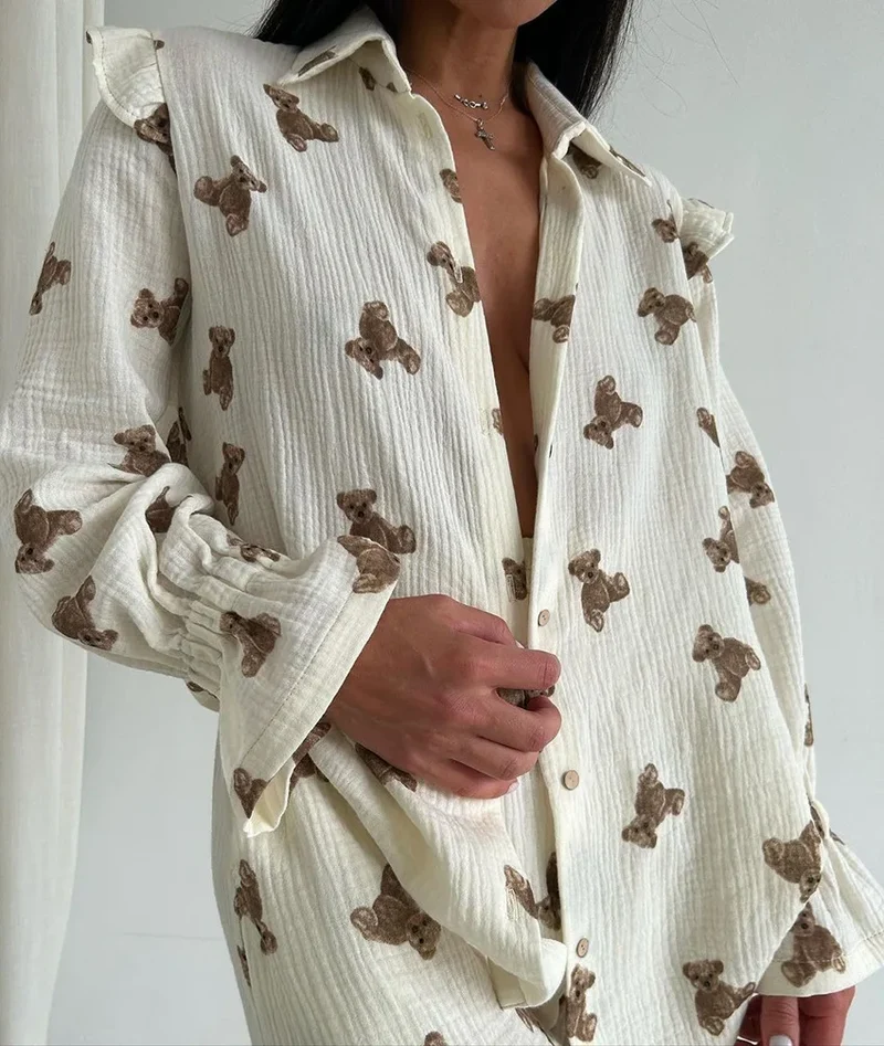Pyjama für Damen Nachtwäsche Nachthemd Schlafanzug Zweiteiliger Hausanzug
