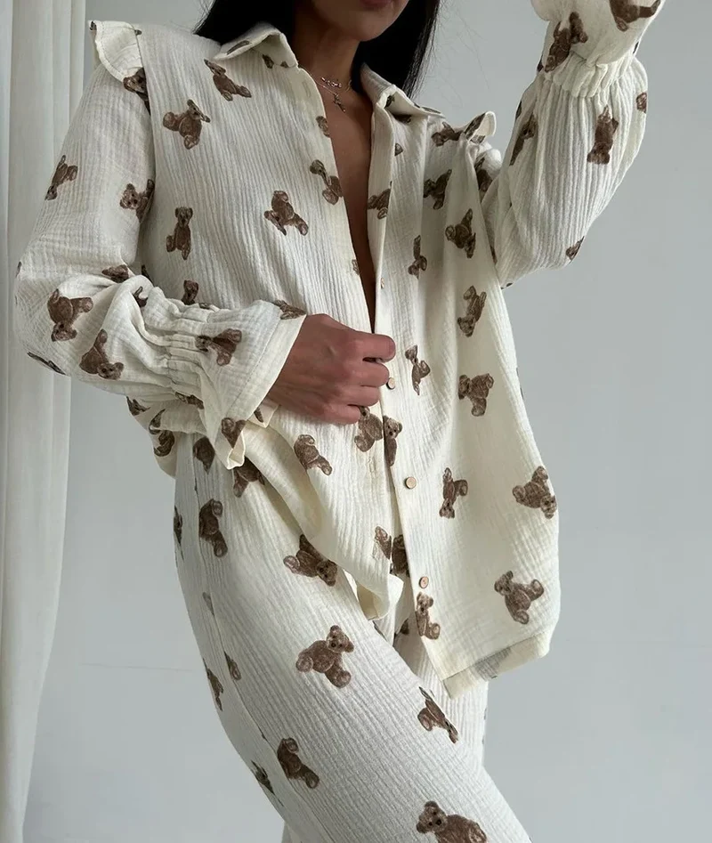 Pyjama für Damen Nachtwäsche Nachthemd Schlafanzug Zweiteiliger Hausanzug