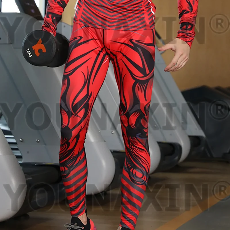 Pantaloni a Compressione da Uomo Leggings Calcio Corsa Palestra Leggins Calza