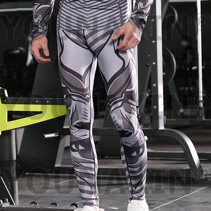 Pantaloni a Compressione da Uomo Leggings Calcio Corsa Palestra Leggins Calza