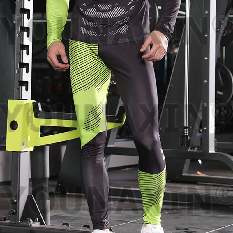 Pantaloni a Compressione da Uomo Leggings Calcio Corsa Palestra Leggins Calza
