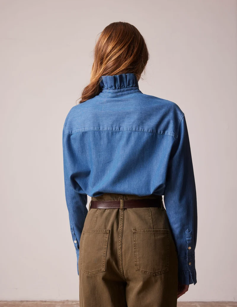 Chemise Laurine gorge cachée en denim bleu