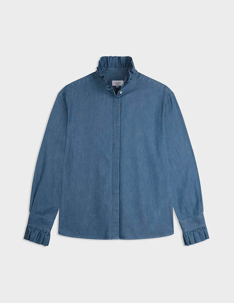Chemise Laurine gorge cachée en denim bleu