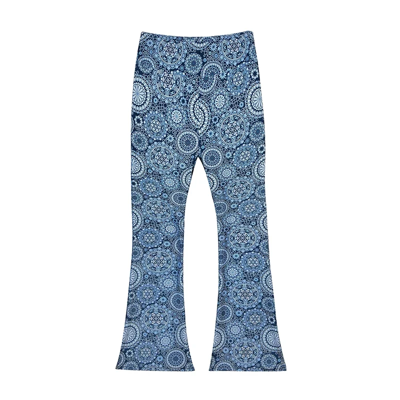 Damen Yoga Hose Bootcut Hüftjeans Schlaghose Flared Leggins Flower Power Retro