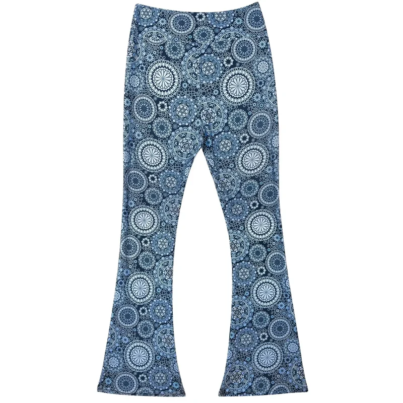 Damen Yoga Hose Bootcut Hüftjeans Schlaghose Flared Leggins Flower Power Retro