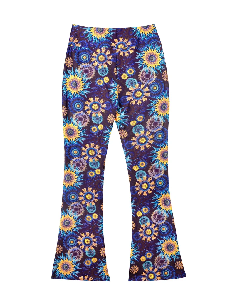 Damen Yoga Hose Bootcut Hüftjeans Schlaghose Flared Leggins Flower Power Retro