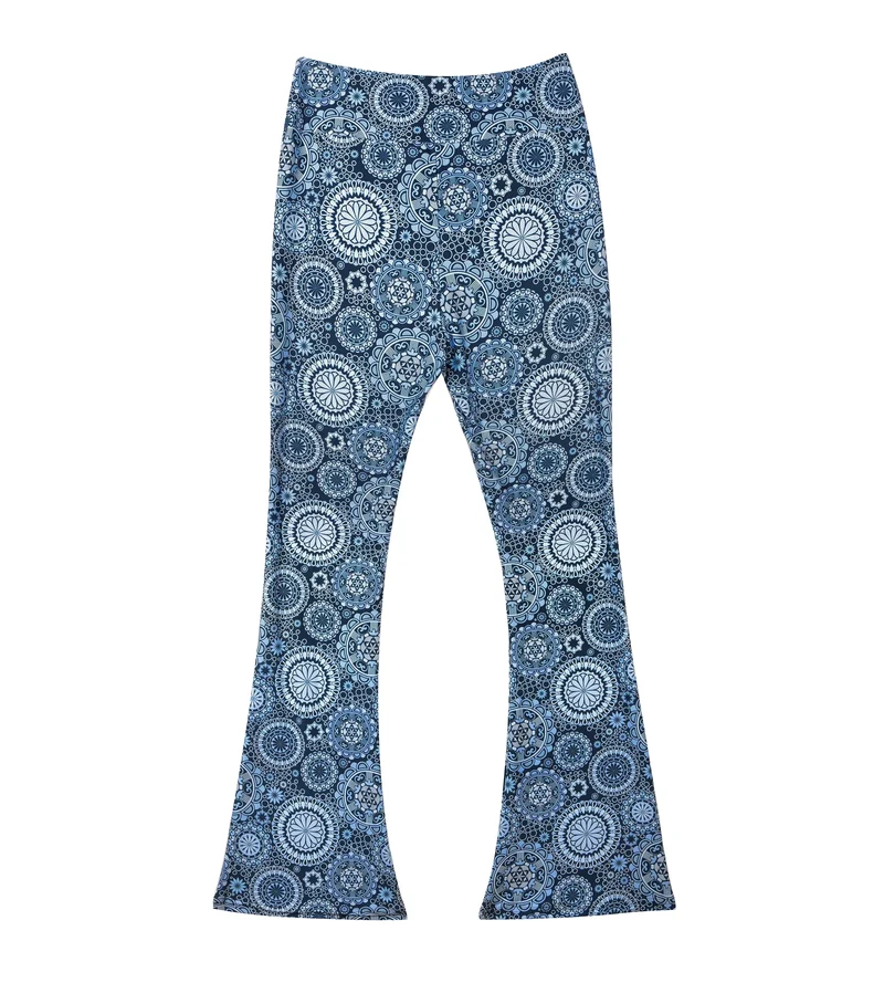 Damen Yoga Hose Bootcut Hüftjeans Schlaghose Flared Leggins Flower Power Retro