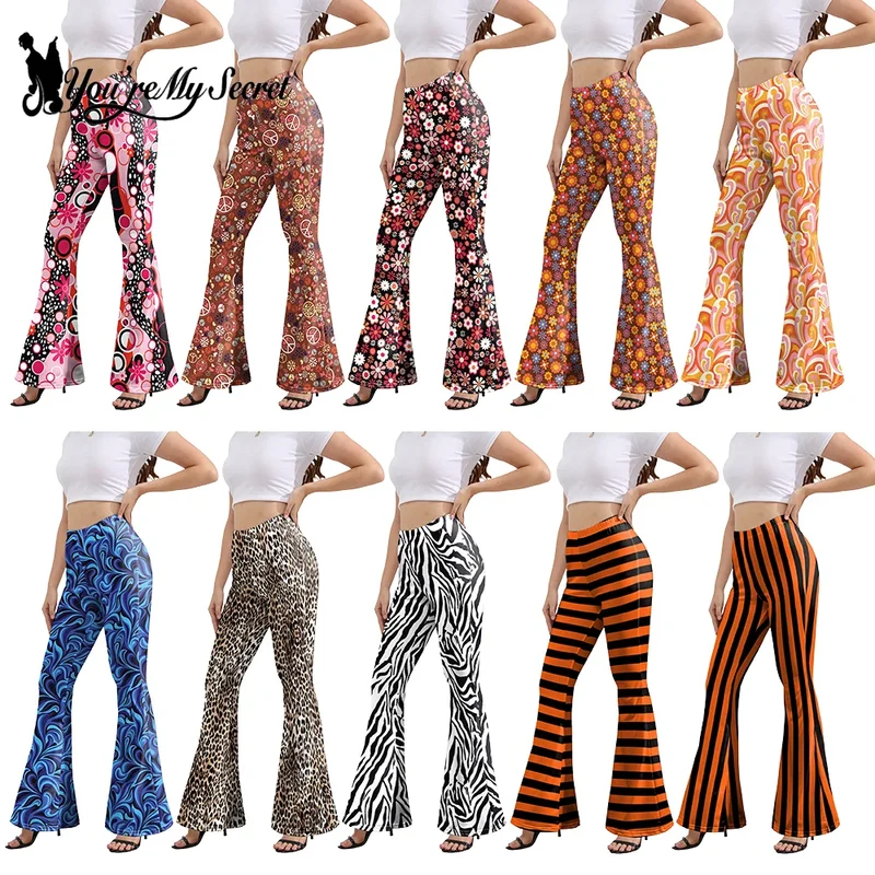 Damen Yoga Hose Bootcut Hüftjeans Schlaghose Flared Leggins Flower Power Retro