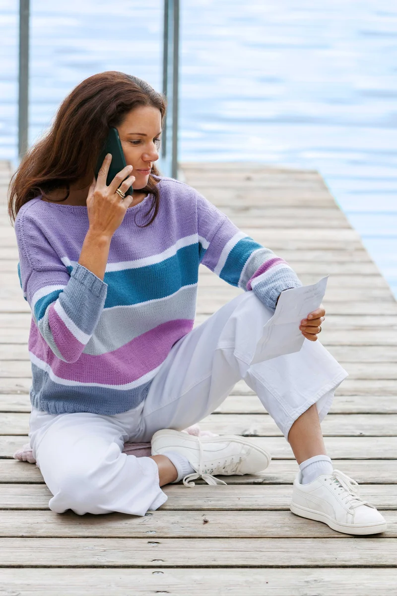 Anleitung Pulli mit Blockstreifen – lavendel-blau
