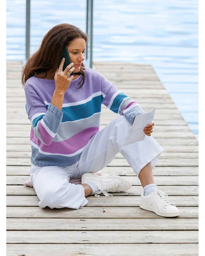Anleitung Pulli mit Blockstreifen – lavendel-blau