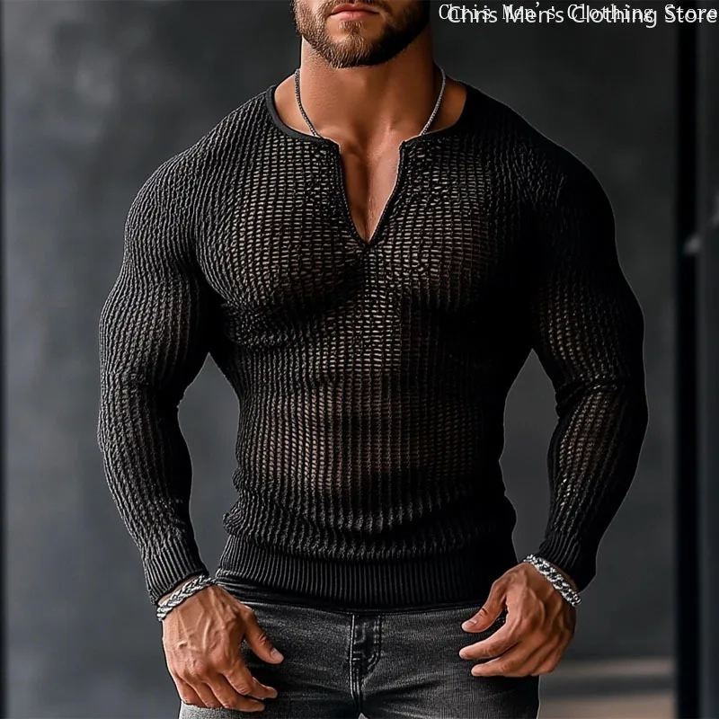 Fetisch Fashion Männer Oberteil Sexy Shirt Herren Body Hemd Transparent Clubwear