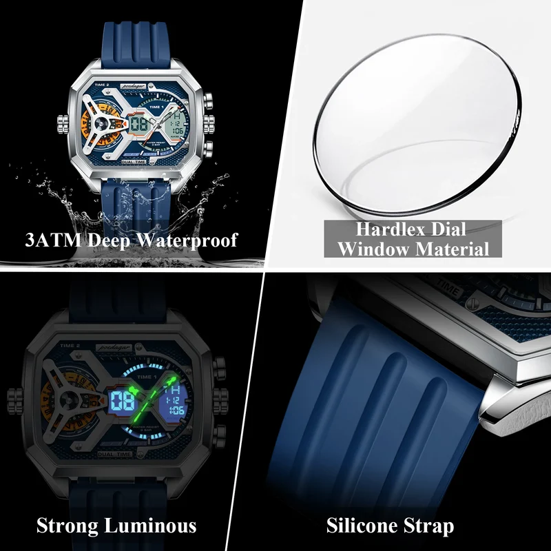 Orologio Uomo Quarzo Acciaio Inossidabile Orologio digitale Cronografo sportivo