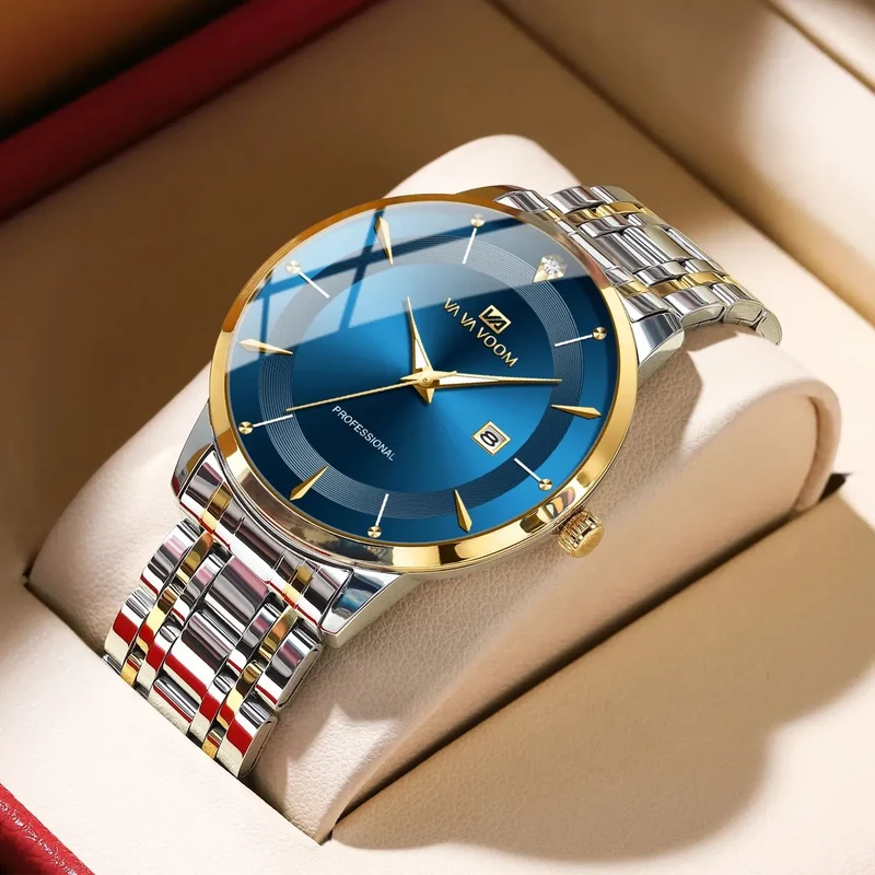 Herren Armbanduhr Silber Schwarz Edelstahl Quarzuhr Luxus Chronograph Business