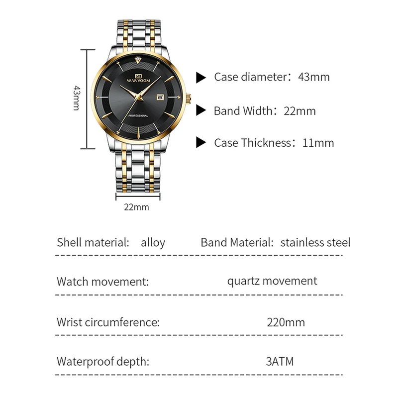 Herren Armbanduhr Silber Schwarz Edelstahl Quarzuhr Luxus Chronograph Business