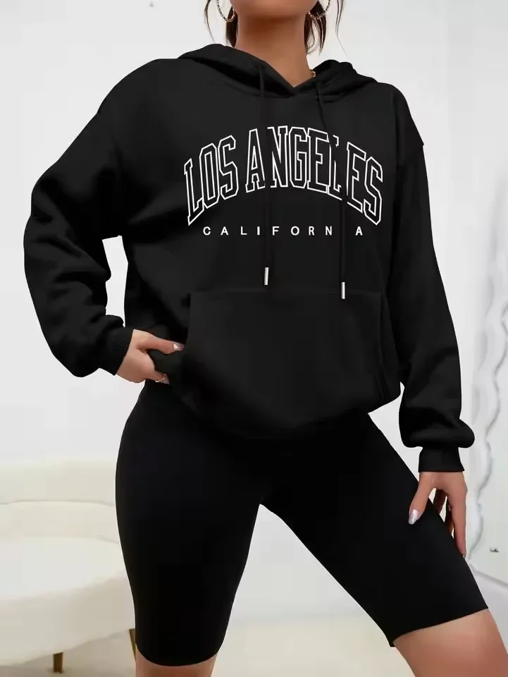Felpa Con Cappuccio Donna Los Angeles Giacca Sportiva Hoodie Tuta Maglia Shirt