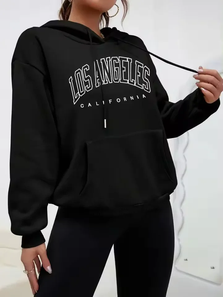 Felpa Con Cappuccio Donna Los Angeles Giacca Sportiva Hoodie Tuta Maglia Shirt