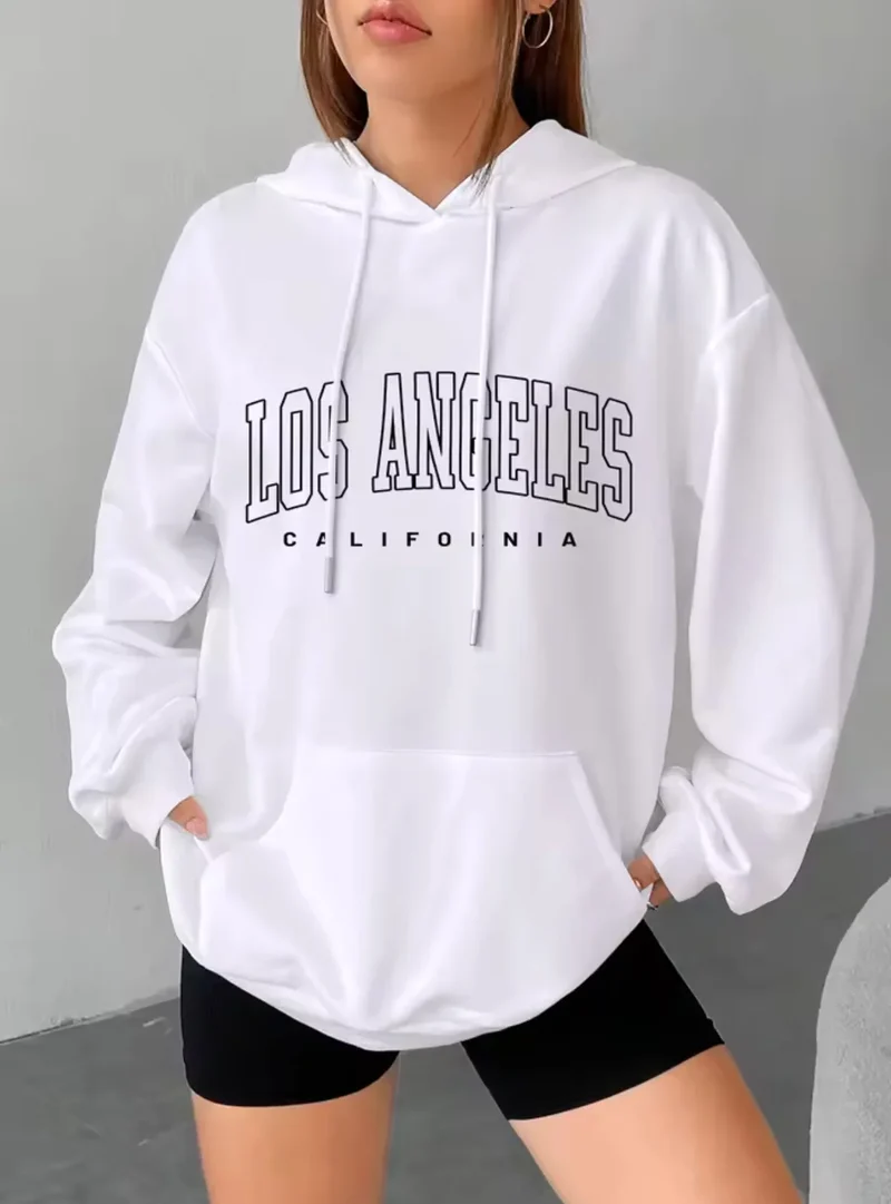 Felpa Con Cappuccio Donna Los Angeles Giacca Sportiva Hoodie Tuta Maglia Shirt