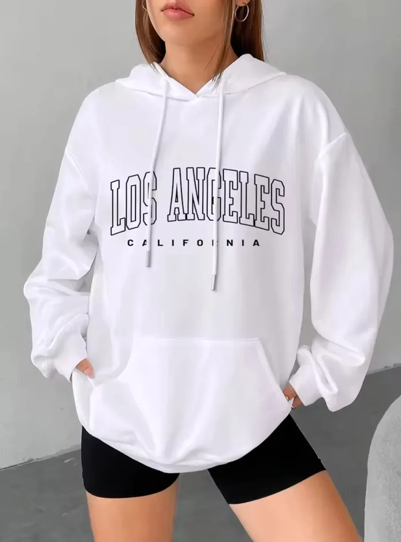 Felpa Con Cappuccio Donna Los Angeles Giacca Sportiva Hoodie Tuta Maglia Shirt