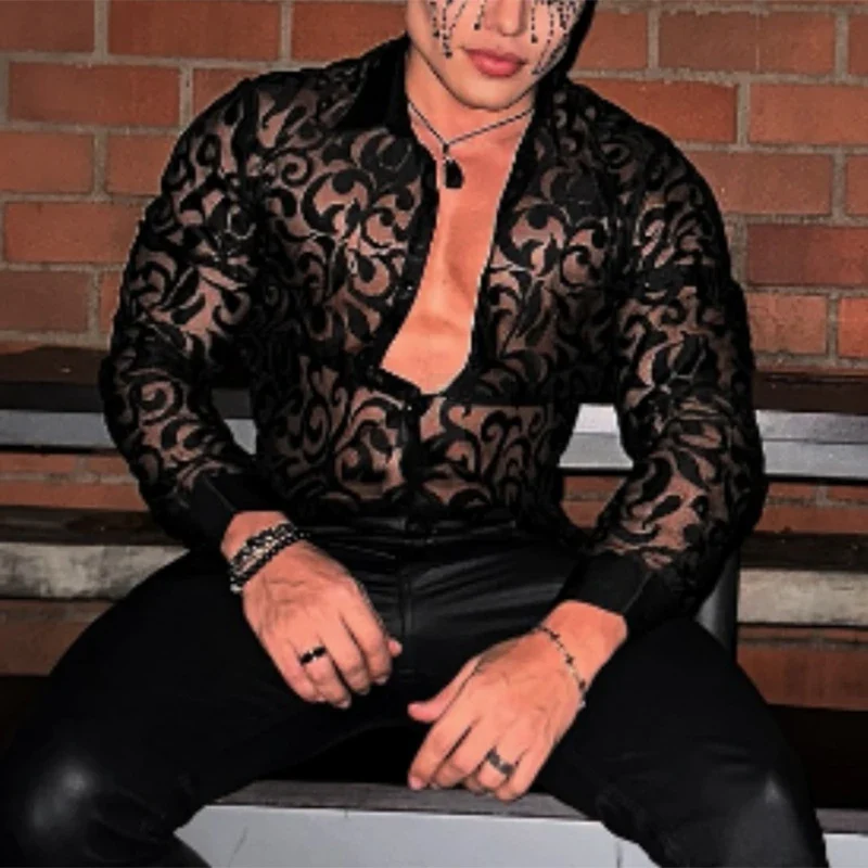 Fetisch Fashion Männer Oberteil Sexy Shirt Herren Body Hemd Transparent Clubwear